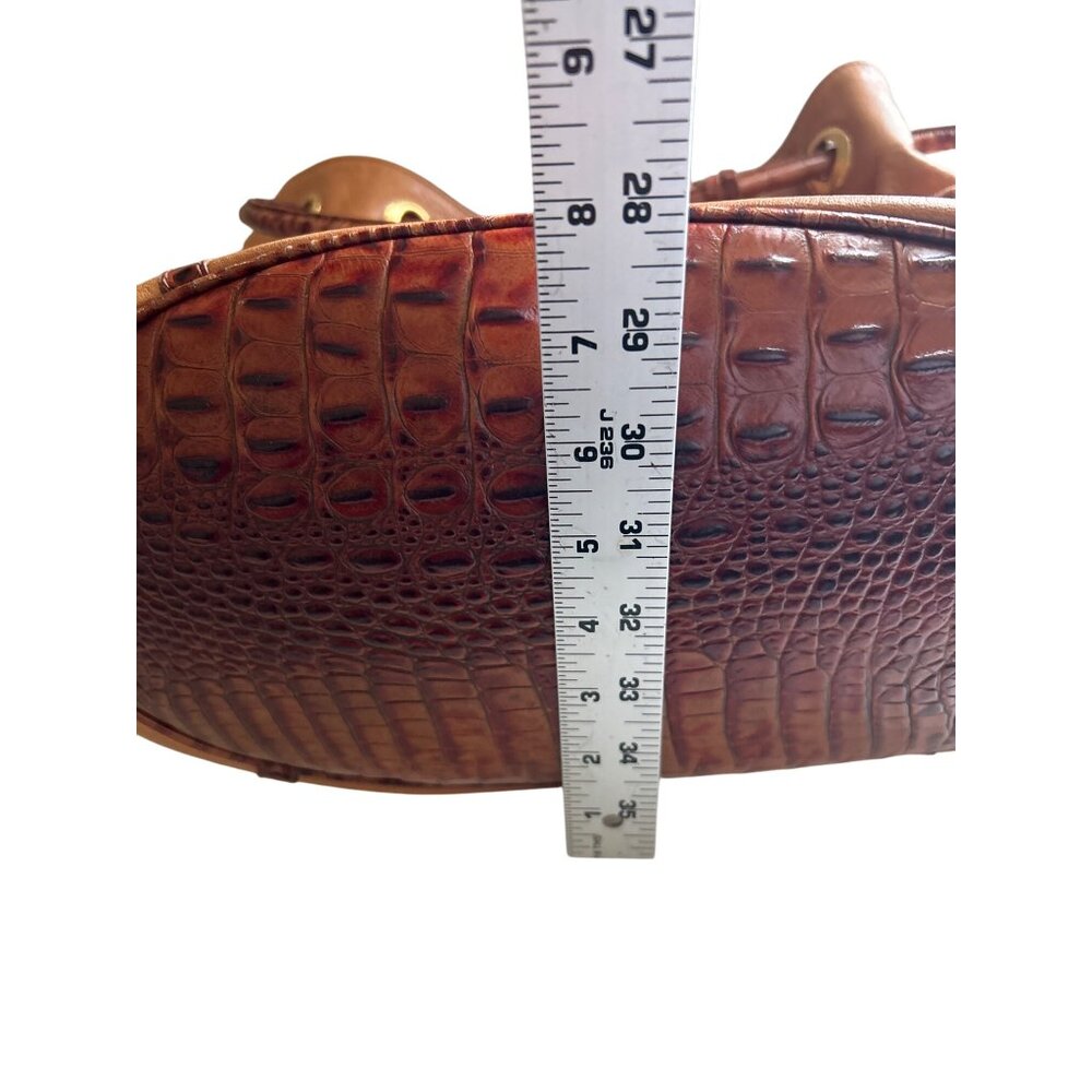 Brahmin Dee Dee Novella Leather Handbag Tan & Brown Croc Embossed Bucket Bag - Picture 15 of 15